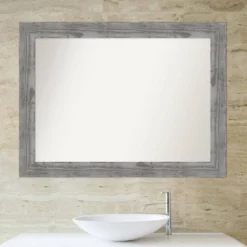 44" X 33" Non-Beveled Bridge Wood Bathroom Wall Mirror Gray - Amanti Art -Lunara Bath Store GUEST 9501faf0 d967 47d0 973a fdb99fb9daab