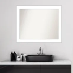 32" X 26" Non-Beveled Wedge White Bathroom Wall Mirror - Amanti Art -Lunara Bath Store GUEST 96b30c3c 3566 4d1f 8dc8 b15ca79db695