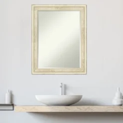 Amanti Art Country White Wash Petite Bevel Wood Bathroom Wall Mirror 28.5 X 22.5 In. -Lunara Bath Store GUEST 96f2b97b d908 4a10 829c b0d2d45915d6