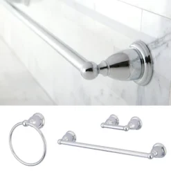 3pc Traditional Solid Brass Chrome Towel Bar Bath Accessory Set - Kingston Brass