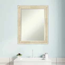 Amanti Art Country White Wash Petite Bevel Wood Bathroom Wall Mirror 28.5 X 22.5 In. -Lunara Bath Store GUEST 9f3cf5f2 a8ee 4440 8599 93f8bd3148aa