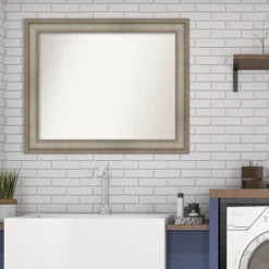 34" X 28" Non-Beveled Mezzanine Antique Narrow Wood Bathroom Wall Mirror Silver - Amanti Art -Lunara Bath Store GUEST a1129744 350b 40be 9c8d 9e59371bfb61