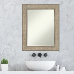 Amanti Art Trellis Silver Petite Bevel Wood Bathroom Wall Mirror 30 X 24 In. -Lunara Bath Store GUEST a262072a ed99 4071 bfb6 c9debb39f495