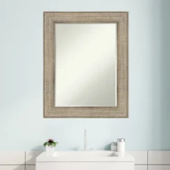 Amanti Art Trellis Silver Petite Bevel Wood Bathroom Wall Mirror 30 X 24 In. -Lunara Bath Store GUEST a85954d4 8ee6 4f52 a62f 04d18a7c47b6