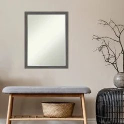 Amanti Art Pinstripe Plank Grey Thin Petite Bevel Bathroom Wall Mirror 26 X 20 In. -Lunara Bath Store GUEST aa04bcc4 520b 4b7e b074 949d7d12c0ad