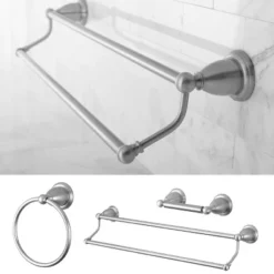 3pc Traditional Solid Brass Satin Nickel Double Towel Bar Bath Accessory Set - Kingston Brass