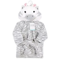 Hudson Baby Infant Girl Plush Animal Face Bathrobe, Gray Zebra, 0-9 Months