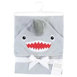 Hudson Baby Infant Boy Cotton Animal Face Hooded Towel, Shark, One Size