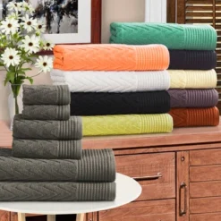 Cotton 6-Piece Bath Towel Set, Soft Plush Quick Dry Decorative, Thick And Durable, Modern Chevron Highly Absorbent Jacquard Design By Blue Nile Mills -Lunara Bath Store GUEST af9f8ef1 6bfc 4884 822c c4a08534268b