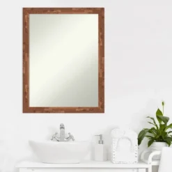 21" X 27" Non-Beveled Fresco Wood Bathroom Wall Mirror Light Pecan Brown - Amanti Art -Lunara Bath Store GUEST b2216714 1f80 47b8 b284 1beef146bb3f