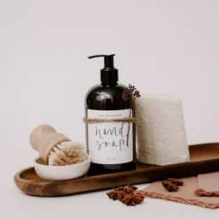 Sweet Water Decor Amber Plastic White Script Label Hand Soap Dispenser - 16oz