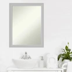 21" X 27" Non-Beveled Low Luster Wood Bathroom Wall Mirror Silver - Amanti Art -Lunara Bath Store GUEST b706616c cd90 48fa a394 e1e0694a2497