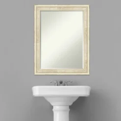 Amanti Art Country White Wash Petite Bevel Wood Bathroom Wall Mirror 28.5 X 22.5 In. -Lunara Bath Store GUEST bd1480b1 9973 4214 abc9 a99f3b6ee147