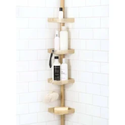 4 Tier Tension Corner Shower Caddy White/Gold - Bath Bliss