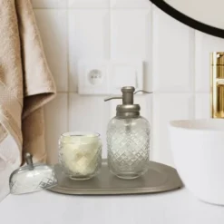 Set Of 3 Emory Vintage Glass Plated Soap Pump & Q-tip Jar Set With Vanity Tray Pewter - Nu Steel -Lunara Bath Store GUEST c38e656b 2c62 4895 881b e8b41825eb8a