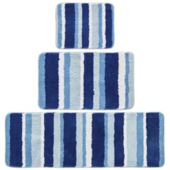 MDesign Striped Microfiber Bathroom Spa Mat Rugs/Runner, Set Of 3 -Lunara Bath Store GUEST c4e376cb 2266 4ac8 aab8 67f589c1c92b