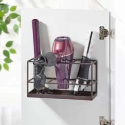 MDesign Steel Wall Mounted Bathroom Hair Care Storage Organizer Basket