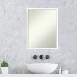 19" X 25" Non-Beveled Lucie Wood Bathroom Wall Mirror White - Amanti Art -Lunara Bath Store GUEST cb610e4f 8832 4342 b632 4b5aa386020f