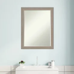 Amanti Art Curve Greywash Petite Bevel Wood Bathroom Wall Mirror 27 X 21 In. -Lunara Bath Store GUEST d28c0101 92d0 4b2b 9ad1 93c210234f18