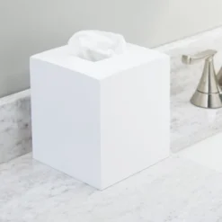 MDesign Square Bamboo Paper Facial Tissue Box Cover Holder