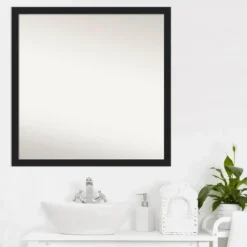 28" X 28" Non-Beveled Grace Narrow Bathroom Wall Mirror Brushed Metallic Black - Amanti Art -Lunara Bath Store GUEST dee6b7d2 f4f6 403b b0e5 1a5030fd9f17