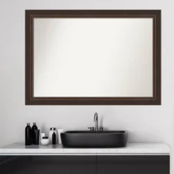 41" X 29" Non-Beveled Lara Wood Bathroom Wall Mirror Bronze - Amanti Art -Lunara Bath Store GUEST fc165f96 e8c3 49ce a809 9ec4fb8631b5