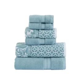 Modern Threads Reversible Yarn Dyed Jacquard Towel Set, Trefoil Filigree. -Lunara Bath Store GUEST fecbe2b5 ebbc 4f04 8d52 15b5d78fbe1a